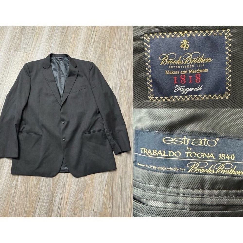 Brooks‎ Brothers 1818 Fitzgerald Estrato Black Blazer Jacket 50 XL Made in USA